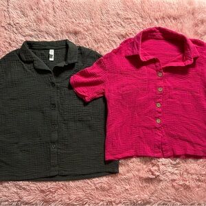 Gray and Pink Button-Down Shirts tops